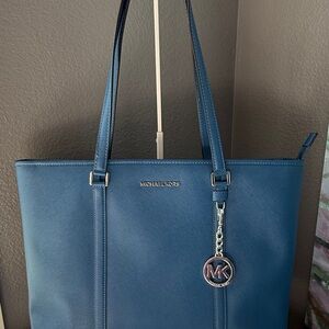 Michael Kors Jet Set Travel Large Saffiano Leather Tote Galaxy Blue Used 1x| EUC